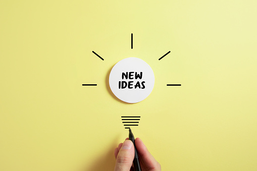 New idea concept with idea bulb on yellow background