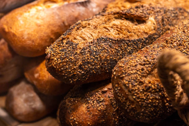 Freshly baked bread with seeds.
