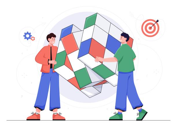 illustrazioni stock, clip art, cartoni animati e icone di tendenza di cubo lavoro di squadra - puzzle cube