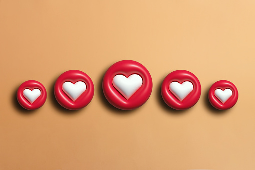 3D Red hearts with a sable color background