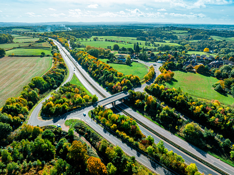 Drone view of Traffic on Motorway in England