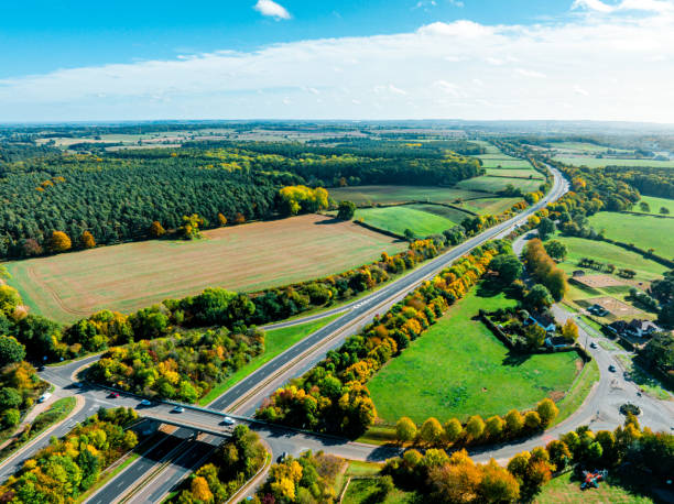 istock Drone view of Traffic on Motorway in England 1450392926