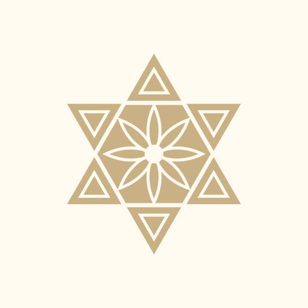 Hebrew star of David with a flower in the center and triangles on the edges, vector illustration Hebrew star of David with a flower in the center and triangles on the edges, vector illustration magen david adom stock illustrations