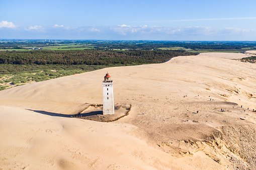 The iconic lighthouse Rubjerg Knude Fyr on a sand dune in norther Denmark near Hirtshals