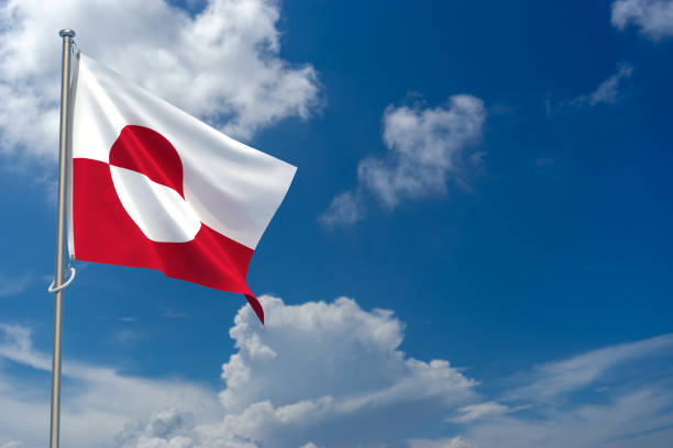 istock Greenland flags over blue sky background. 3D illustration 1450399092