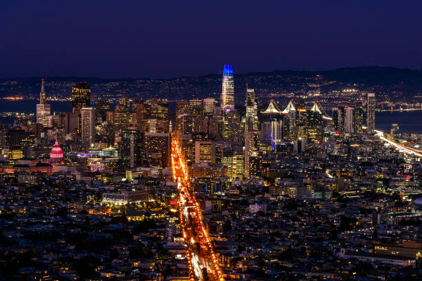 istock Elevated view of San Francisco downtown skyline at night 1450399459