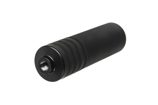 istock Black silencer for weapons. Suppressor that is at the end of an assault rifle. Isolate on a white background. 1450414367