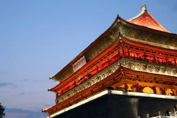The ancient traditional city tower of Xi'an, China at night