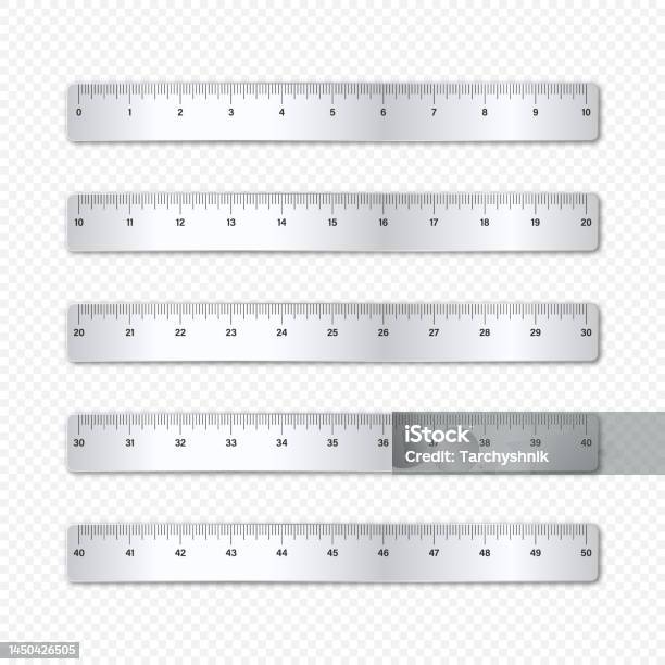 Realistic Various Shiny Metal Rulers With Measurement Scale And Divisions  Measure Marks School Ruler Inch Scale For Length Measuring Office Supplies  Vector Illustration Stock Illustration - Download Image Now - iStock