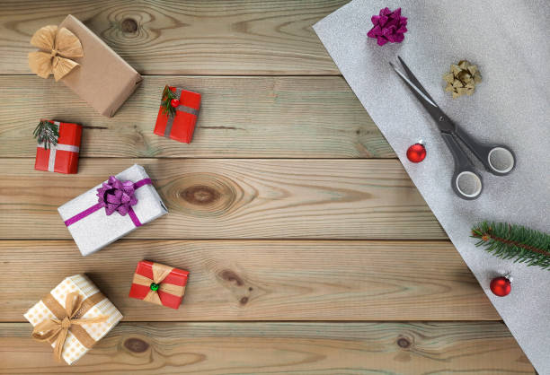 istock Handmade items and decorated gift boxes. Flatlay. DIY gift wrapping concept at home. 1450428089