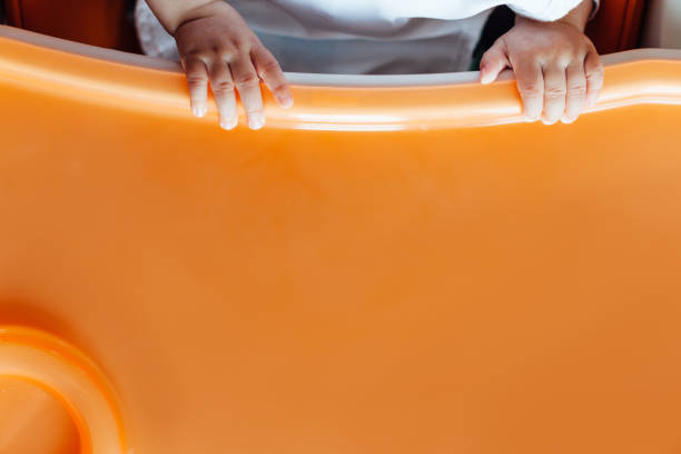 Closeup of baby  waiting for favorite baby food with copy space