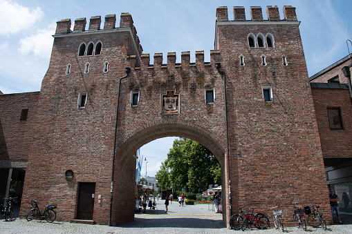 Landshut, Germany - July 10, 2021: The Ländtor, a medieval city gate.