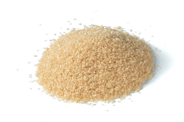 istock Pile set of Brown Sugar, crystal grain sugar pouring down abstract cloud group. Beautiful complete seed sugarcane, food object design. Selective focus freeze shot black background isolated 1450438248