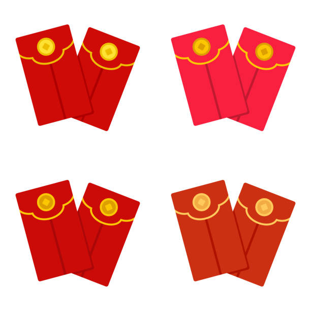 フラットスタイルの赤い封筒 - hong bao点のイラスト素材／クリップアート素材／マンガ素材／アイコン素材