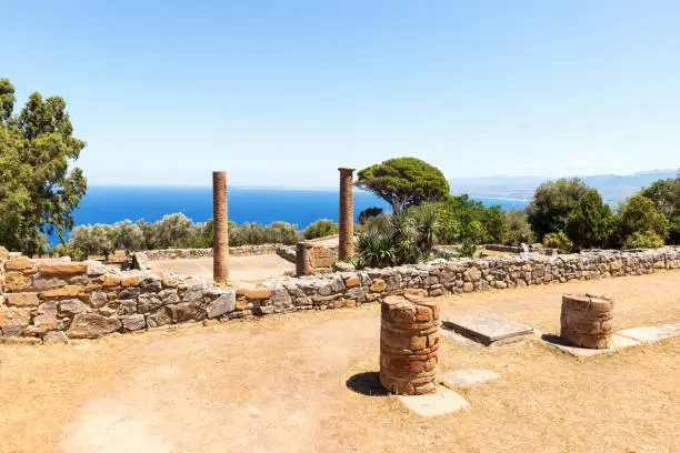 Old Ruins of The Public Baths in The Archaeological Park of Tindari, in Messina Province, Italy.