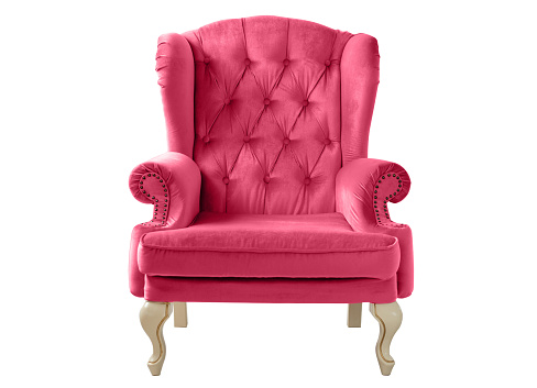 Isolated viva magenta armchair. Vintage armchair. Insulated furniture. Magenta chair. Viva magenta velvet armchair