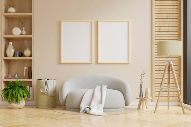 istock Two poster frame mockup in scandinavian style living room interior. 1450443795