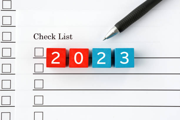 istock Check list and wooden blocks with 2023 word 1450447317