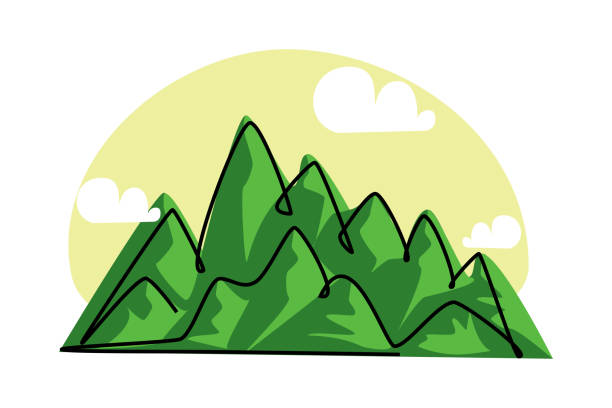 illustrazioni stock, clip art, cartoni animati e icone di tendenza di disegno a linea singola di montagne verdi. - mountain landscape mountain peak small