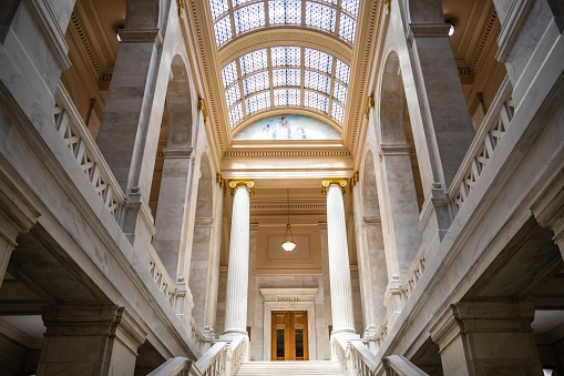 Little Rock, AR, USA - September 9, 2022: The large hallways of the inside building of Arkansas State Capitol
