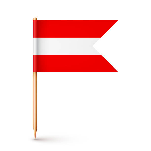 istock Realistic Austrian toothpick flag. Souvenir from Austria. Wooden toothpick with paper flag. Location mark, map pointer. Blank mockup for advertising and promotions. Vector illustration 1450451872