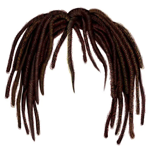 Vector illustration of trendy african long  hair dreadlocks . realistic  3d . fashion beauty style .hairstyle wig