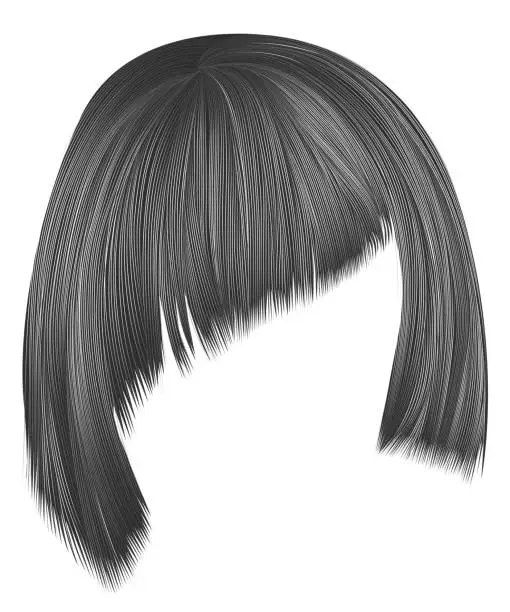 Vector illustration of trendy hairs gray  colors .Asymmetrical kare with oblique bangs . beauty fashion