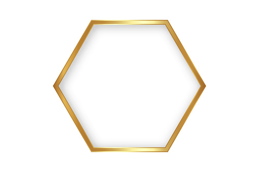 Golden style thin hexagon luxury frame on the white background. Perfect design for headline, logo and sale banner. Vector illustration Gold geometric border isolated