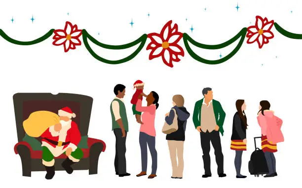 Vector illustration of Christmas Crowds With Santa