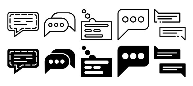 Chat Message Bubbles Vector Icon. Chatting icons in outline and glyph style