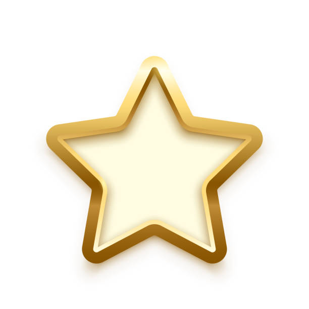 istock 3d plate button of star shape with golden frame vector illustration. Realistic isolated website element, golden glossy label for game UI, badge of navigation menu with shiny light effect on border 1450457980