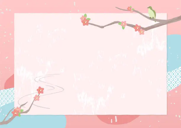 Vector illustration of Japanese style peach blossom background vector illustration (horizontal orientation of A4 ratio)
