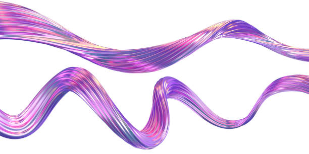 istock Abstract metallic flow curve set. Isolated iridescent ribbon. 3D rendered art. 1450460117