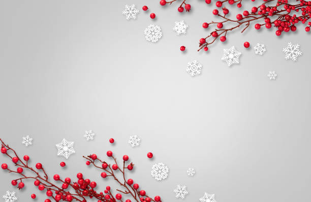 istock Christmas background with red berries and snowflakes. 1450460259