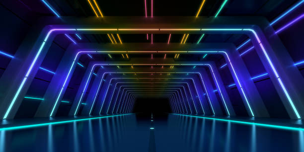 istock 3d rendering, Futuristic Tunnel, Sci Fi Glowing, Led Neon Lights, Empty Space Cyber Background 1450463347