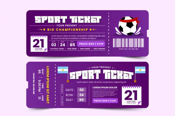 Vector illustration of Football tournament sport event ticket design template easy to customize