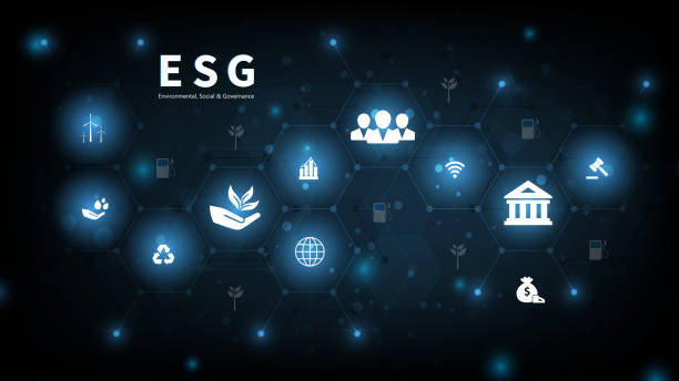 istock Environmental Social and Governance (ESG) concept.The company development of a nature conservation strategy and Solving environmental, social and management problems with figure icons. 1450469841