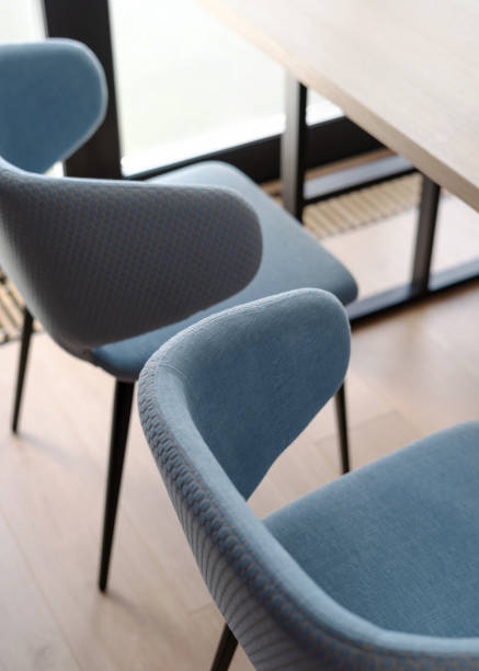 istock blue comfortable chairs near wood table at contemporary kitchen 1450474640