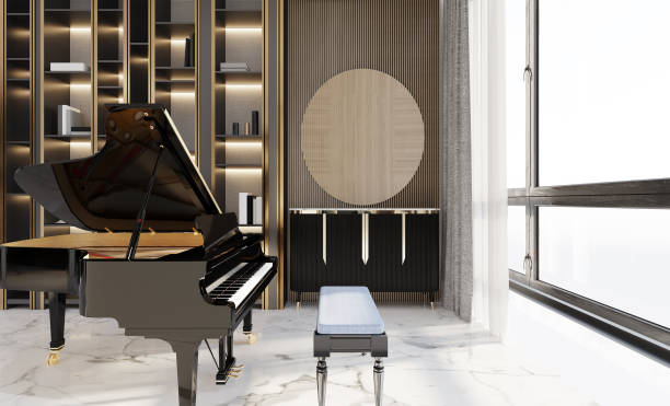 istock Hall where a piano is placed and have natural light from window. 3D illustration 1450475983