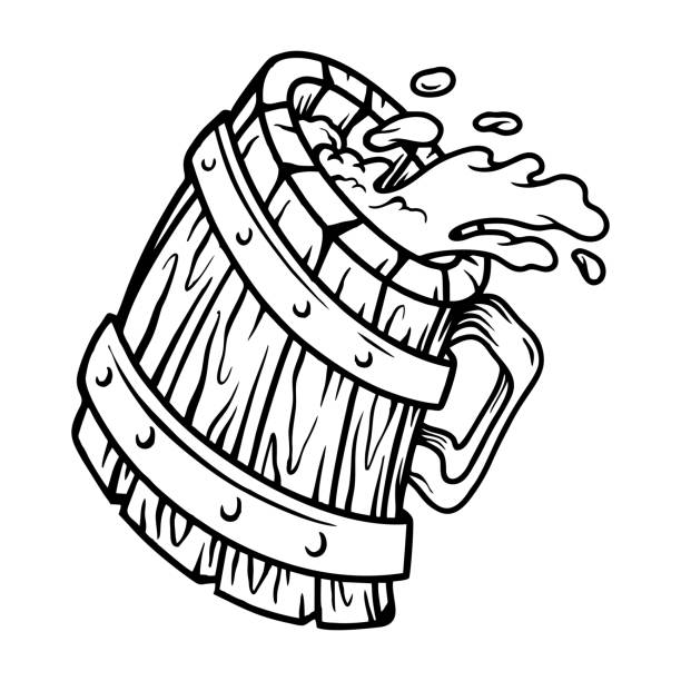 ilustrações, clipart, desenhos animados e ícones de silhueta de vidro de cerveja clássica de madeira - rootbeer