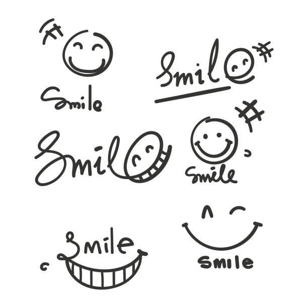 illustrazioni stock, clip art, cartoni animati e icone di tendenza di disegnato a mano doodle mano lettering sorriso illustrazione vettoriale - smiley antropomorfico