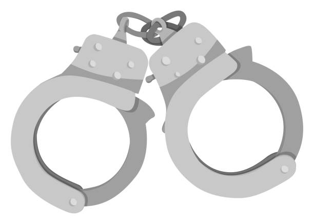 kajdanki, symbol zbrodni i kary. ilustracja z kreskówki wektorowej. - freedom legal system handcuffs security stock illustrations