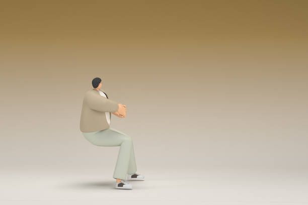 istock A man with glasses wearing brown cloth.  He is pulling or pushing something.  3d rendering of cartoon character in acting. 1450489081