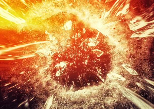 istock Abstract background with explosion and flying debris in science concept 1450491189