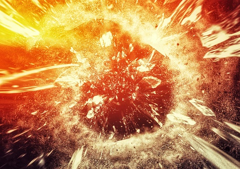 Abstract background with explosion and flying debris in science concept
