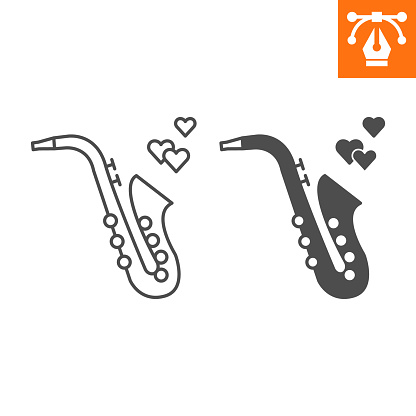 Saxophone line and solid icon, outline style icon for web site or mobile app, musical and instrument, love song vector icon, simple vector illustration, vector graphics with editable strokes.