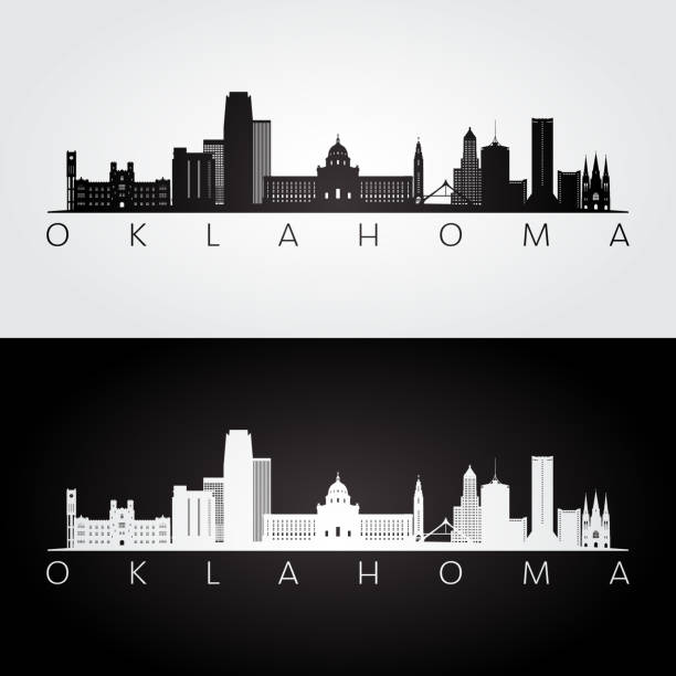 oklahoma state skyline und wahrzeichen silhouette, schwarz-weiß-design. vektordarstellung. - tulsa stock-grafiken, -clipart, -cartoons und -symbole