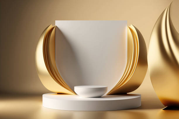 istock Natural beauty empty podium backdrop product display gold and white color. 3d render 1450511559