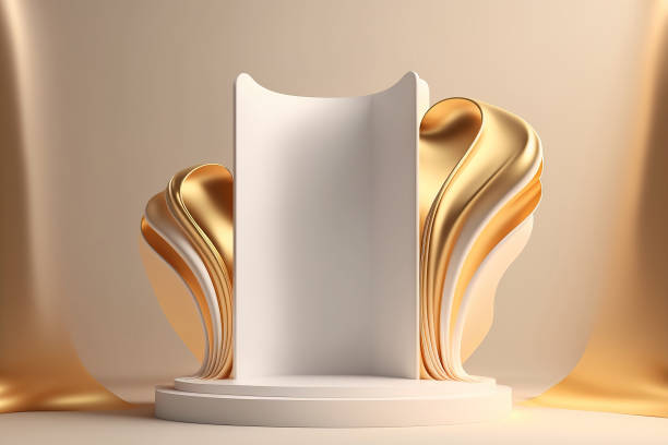 istock Natural beauty empty podium backdrop product display gold and white color. 3d render 1450511629
