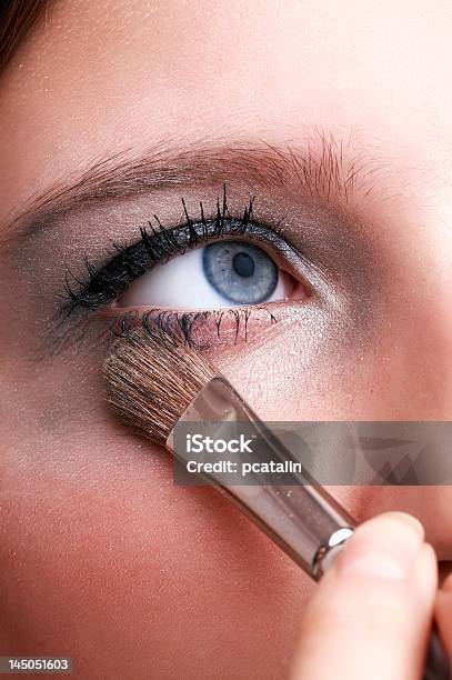 Makeup Artist Applying Blue Eye Powder With Brush Stock Photo - Download Image Now - Adult, Adults Only, Applying